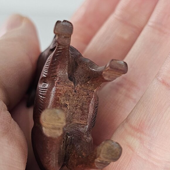 Handcrafted Wooden Goat Figurine Carved Miniature Dark Wood Signed - Picture 9 of 10